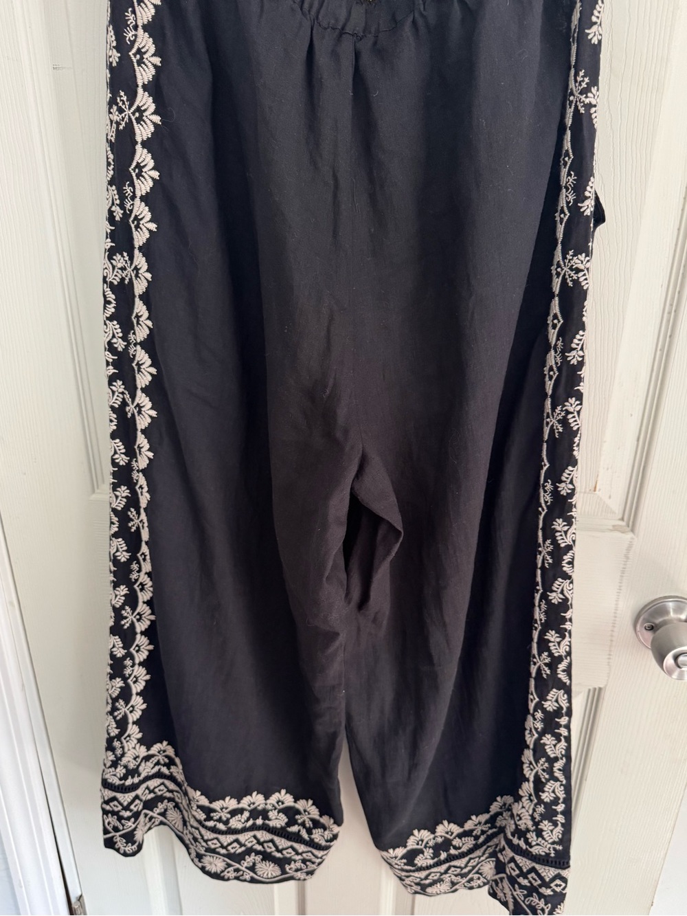 Johnny Was Workshop Pants Womens M Black Embroidered Linen Wide Leg NWT - Picture 11 of 16